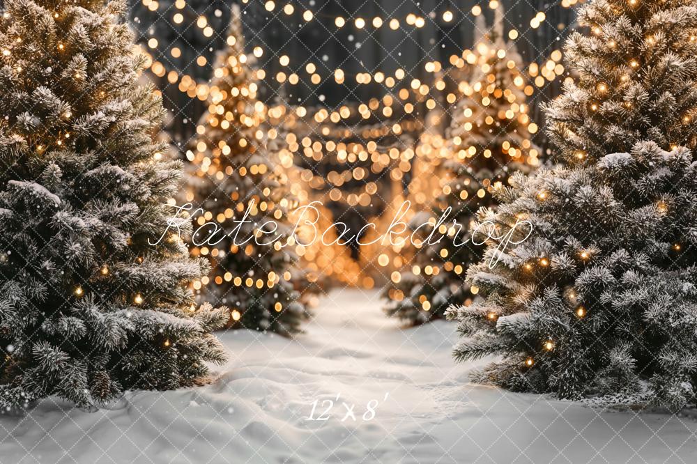 Kate Christmas Snowy Trees Lights Fleece Backdrop Designed by Emetselch - Image 4