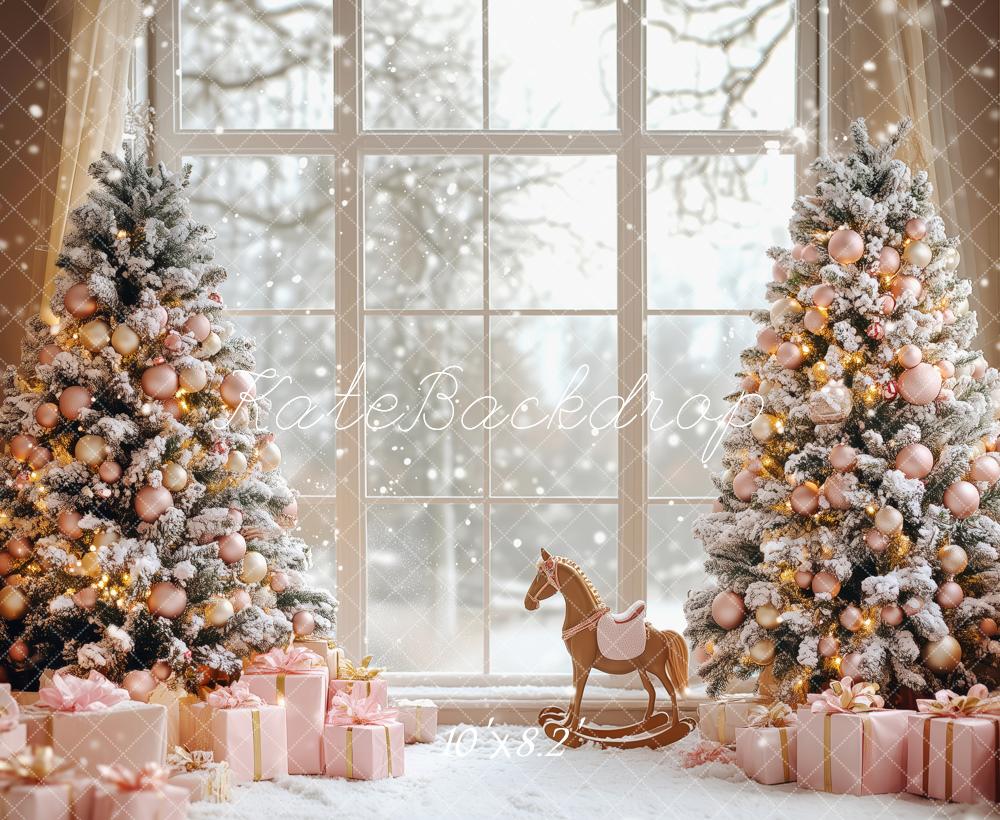Kate Christmas Snowy Trees Pink Gifts Window Backdrop Designed by Patty Robert - Image 6