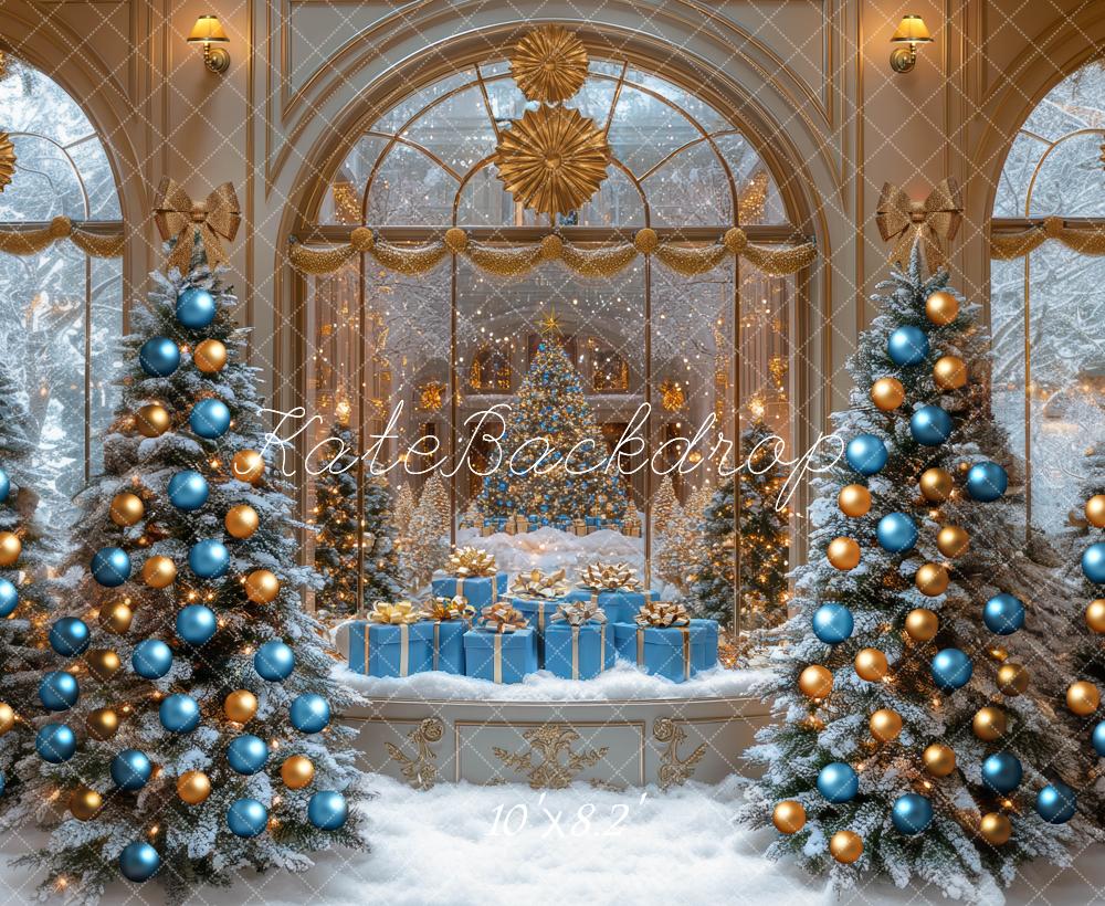 Kate Christmas Snowy Trees Presents Gold Backdrop Designed by Mini MakeBelieve - Image 6