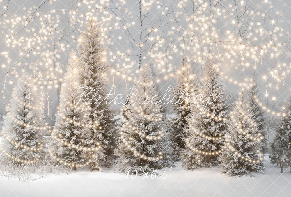 Kate Christmas Snowy Trees String Lights Fleece Backdrop Designed by Emetselch - Image 2