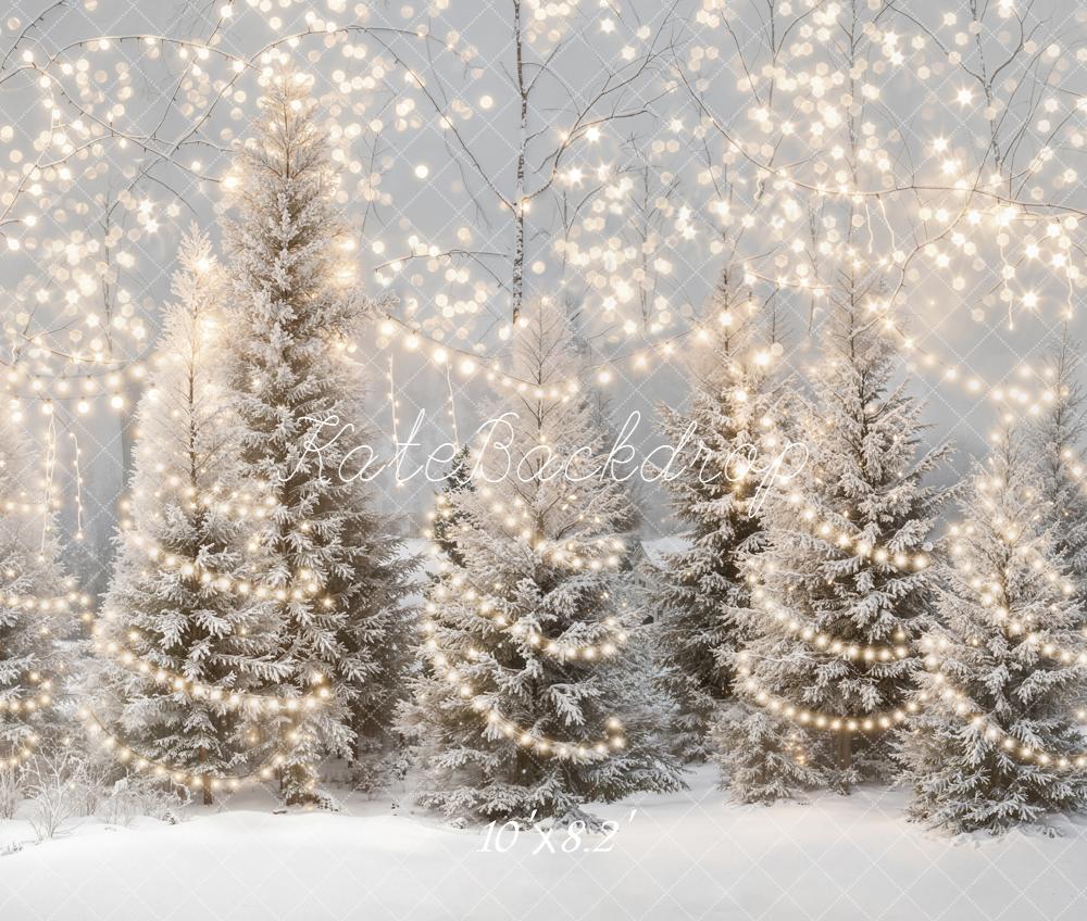 Kate Christmas Snowy Trees String Lights Fleece Backdrop Designed by Emetselch - Image 3