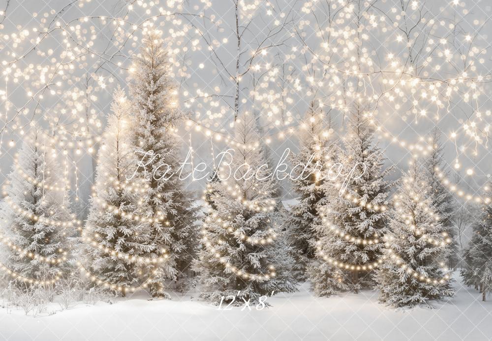 Kate Christmas Snowy Trees String Lights Fleece Backdrop Designed by Emetselch - Image 4