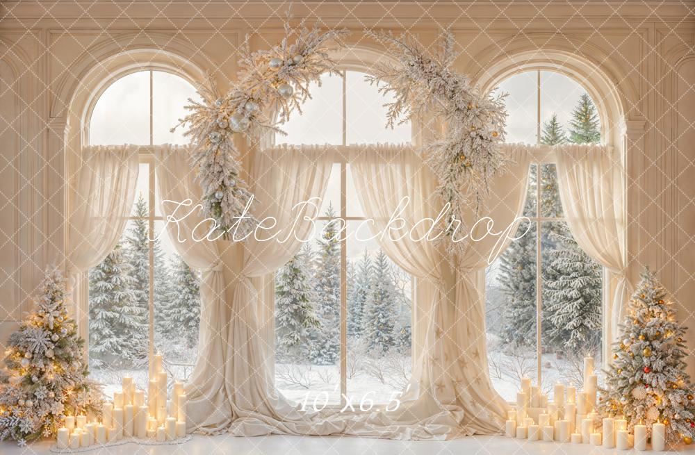 Kate Christmas Snowy Trees Window Fleece Backdrop Designed by Emetselch - Image 2