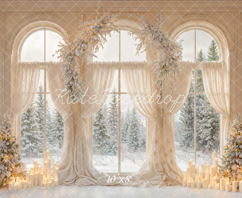 Kate Christmas Snowy Trees Window Fleece Backdrop Designed by Emetselch - Image 3