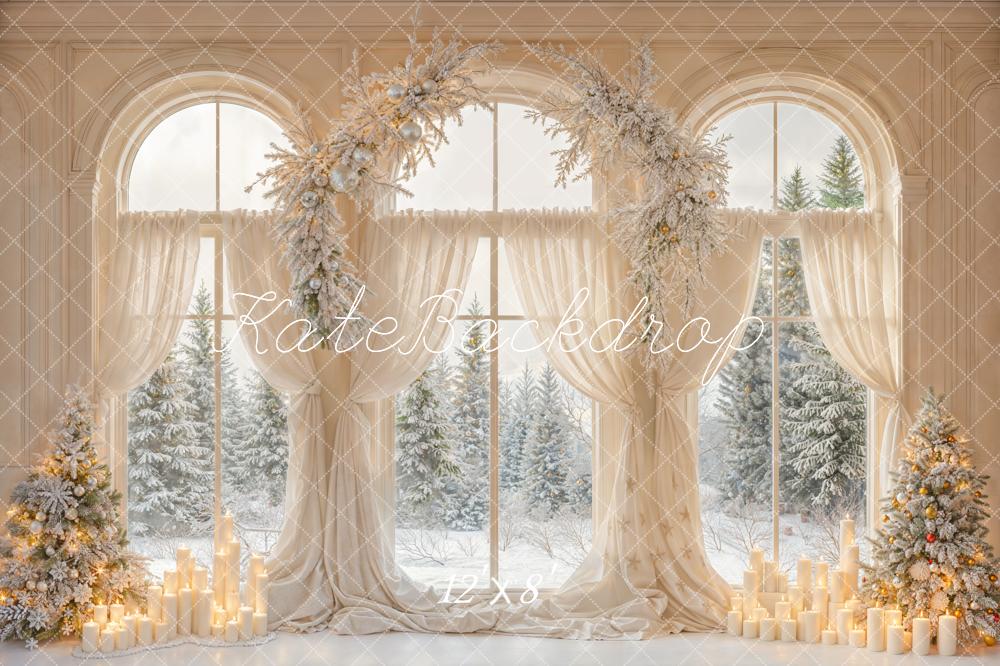 Kate Christmas Snowy Trees Window Fleece Backdrop Designed by Emetselch - Image 4