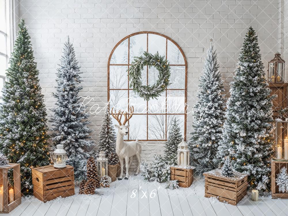 Kate Christmas Trees Window Reindeer Backdrop Designed by Emetselch - Image 3
