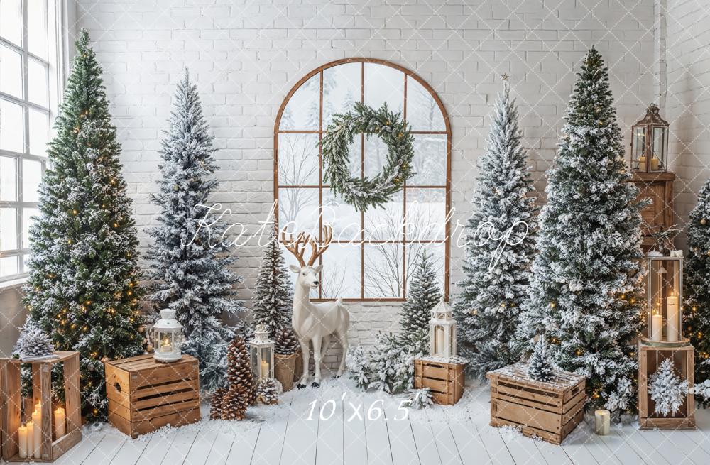 Kate Christmas Trees Window Reindeer Backdrop Designed by Emetselch - Image 4