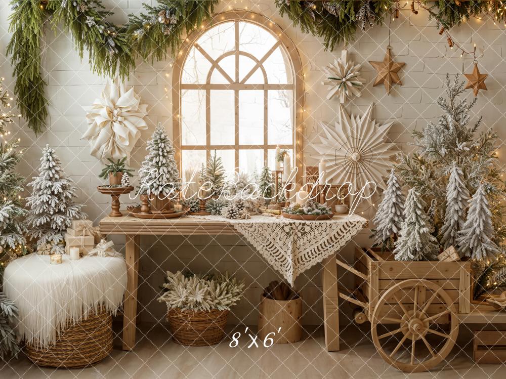 Kate Christmas Snowy Trees Wooden Cart Window Backdrop Designed by Emetselch - Image 3