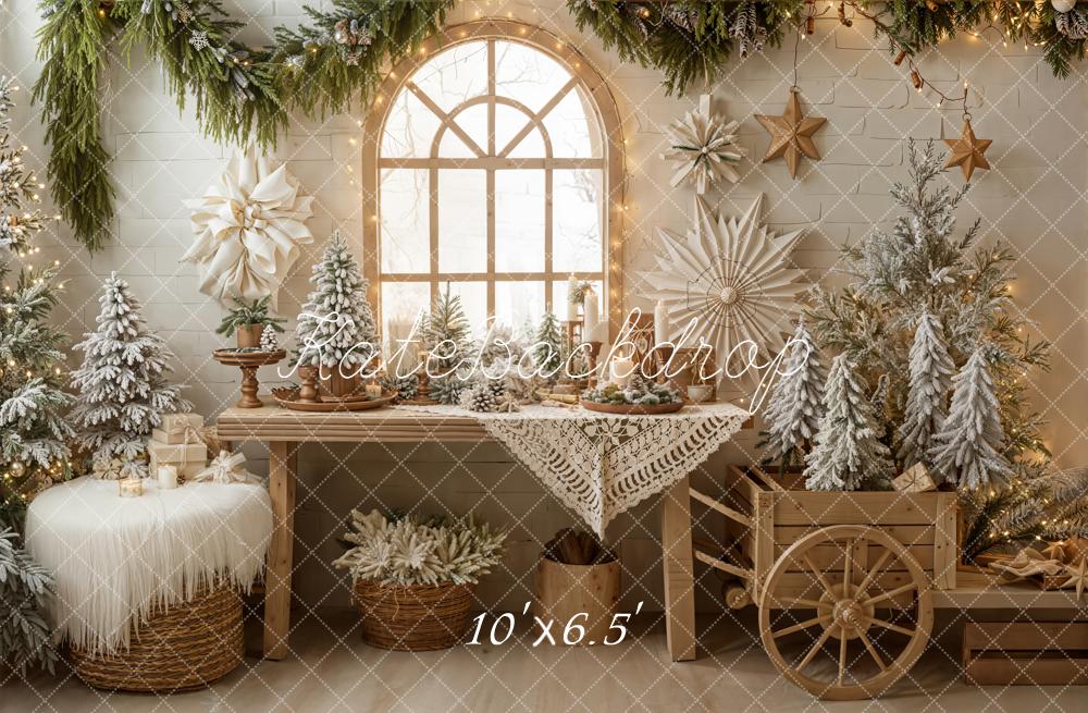 Kate Christmas Snowy Trees Wooden Cart Window Backdrop Designed by Emetselch - Image 4