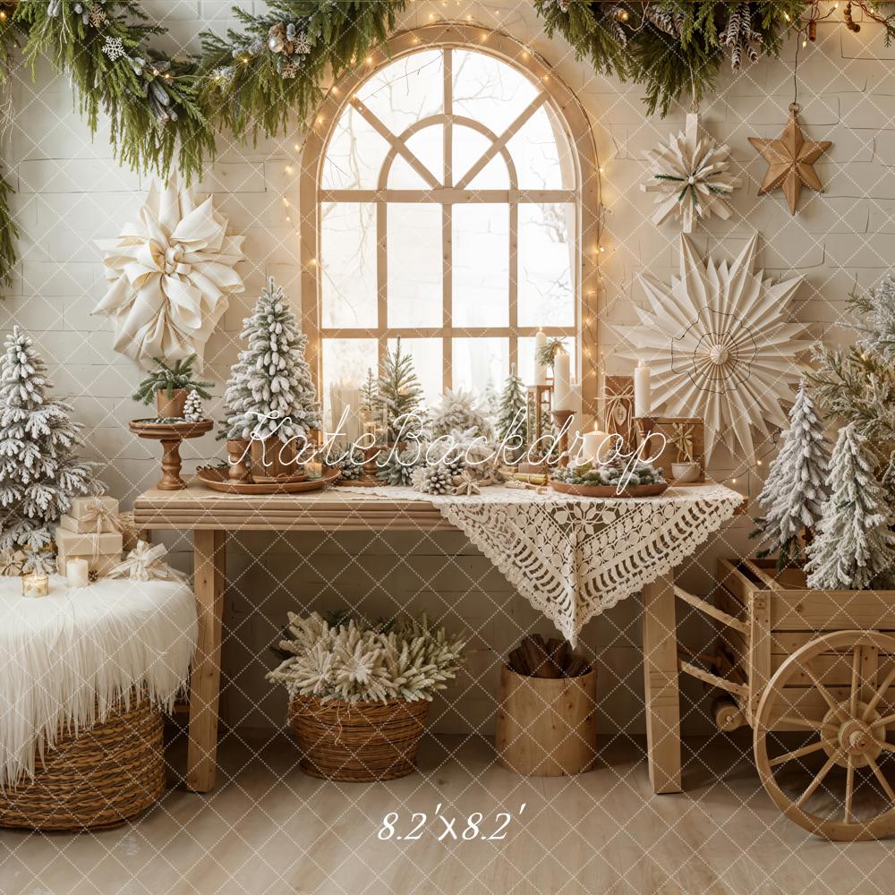 Kate Christmas Snowy Trees Wooden Cart Window Backdrop Designed by Emetselch - Image 5