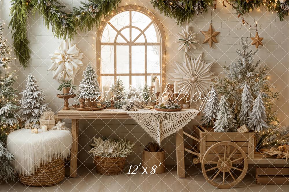 Kate Christmas Snowy Trees Wooden Cart Window Backdrop Designed by Emetselch - Image 8