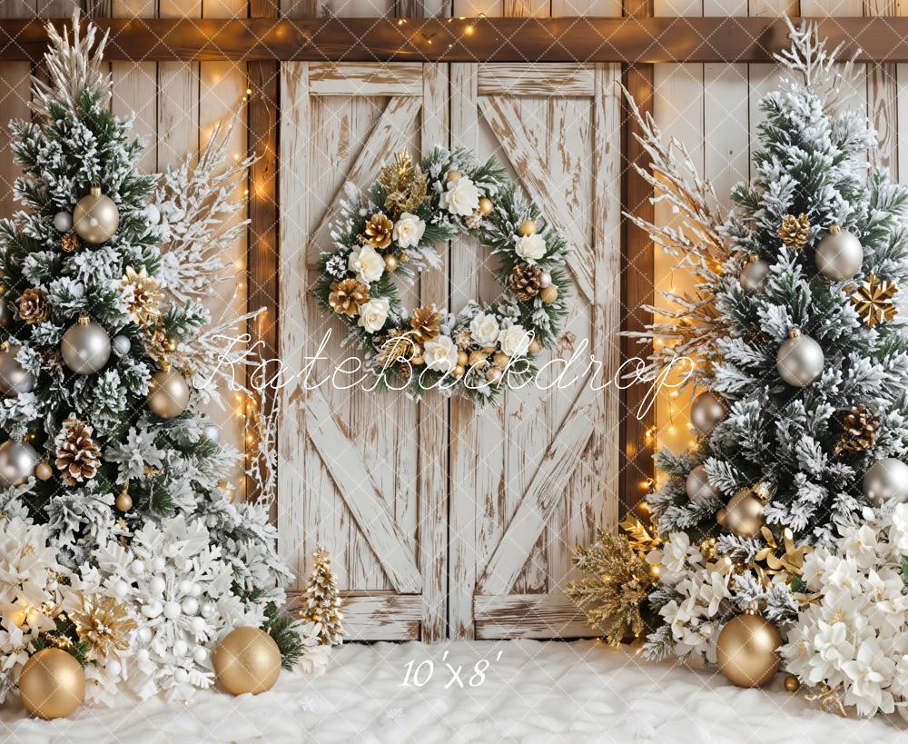 Kate Christmas Trees Rustic Door Fleece Backdrop Designed by Emetselch - Image 4