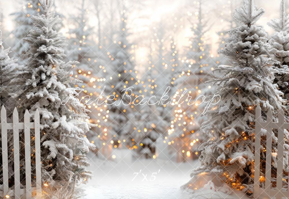 Kate Christmas Snowy White Forest Fence Backdrop Designed by Emetselch - Image 2