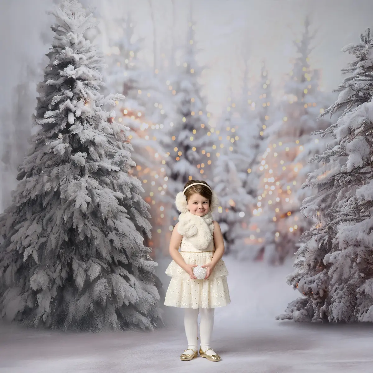 Kate Christmas Snowy White Forest Fence Backdrop Designed by Emetselch - Image 3