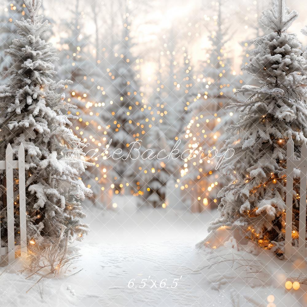 Kate Christmas Snowy White Forest Fence Backdrop Designed by Emetselch - Image 5
