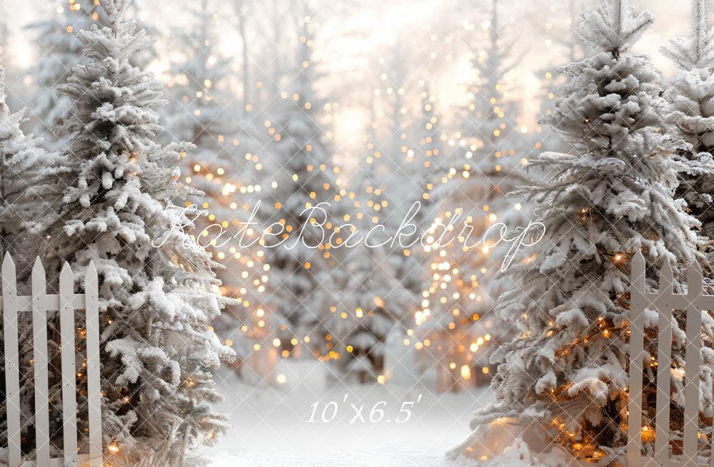 Kate Christmas Snowy White Forest Fence Backdrop Designed by Emetselch - Image 6