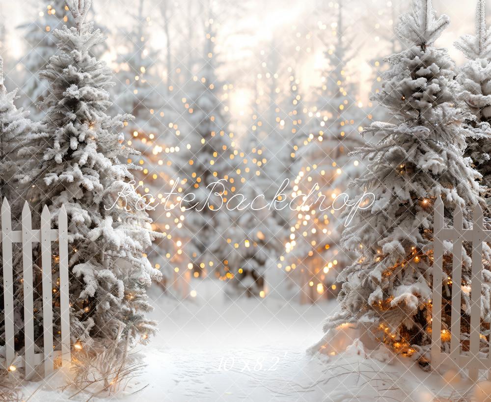 Kate Christmas Snowy White Forest Fence Backdrop Designed by Emetselch - Image 7