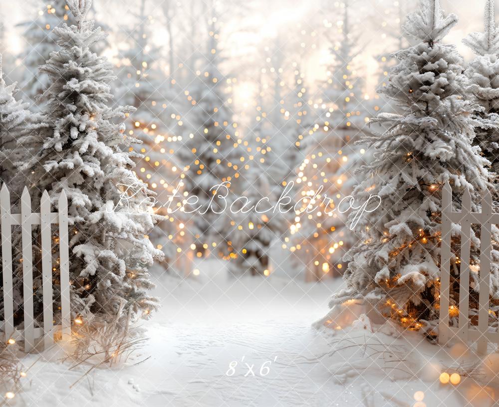 Kate Christmas Snowy White Forest Fence Backdrop Designed by Emetselch - Image 8