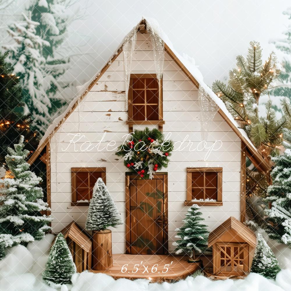 Kate Christmas Snowy White Wooden Cabin Backdrop Designed by Patty Robert - Image 2