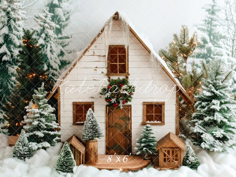 Kate Christmas Snowy White Wooden Cabin Backdrop Designed by Patty Robert - Image 3