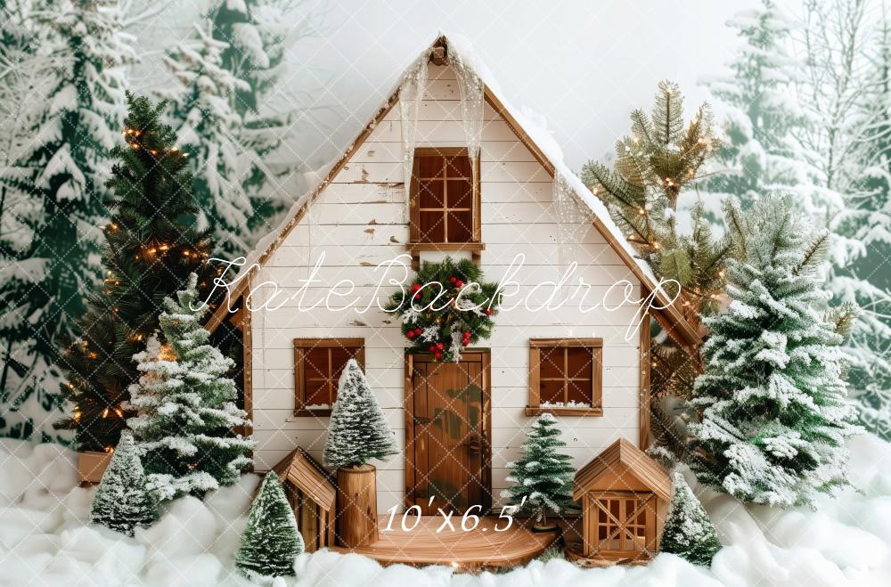 Kate Christmas Snowy White Wooden Cabin Backdrop Designed by Patty Robert - Image 4
