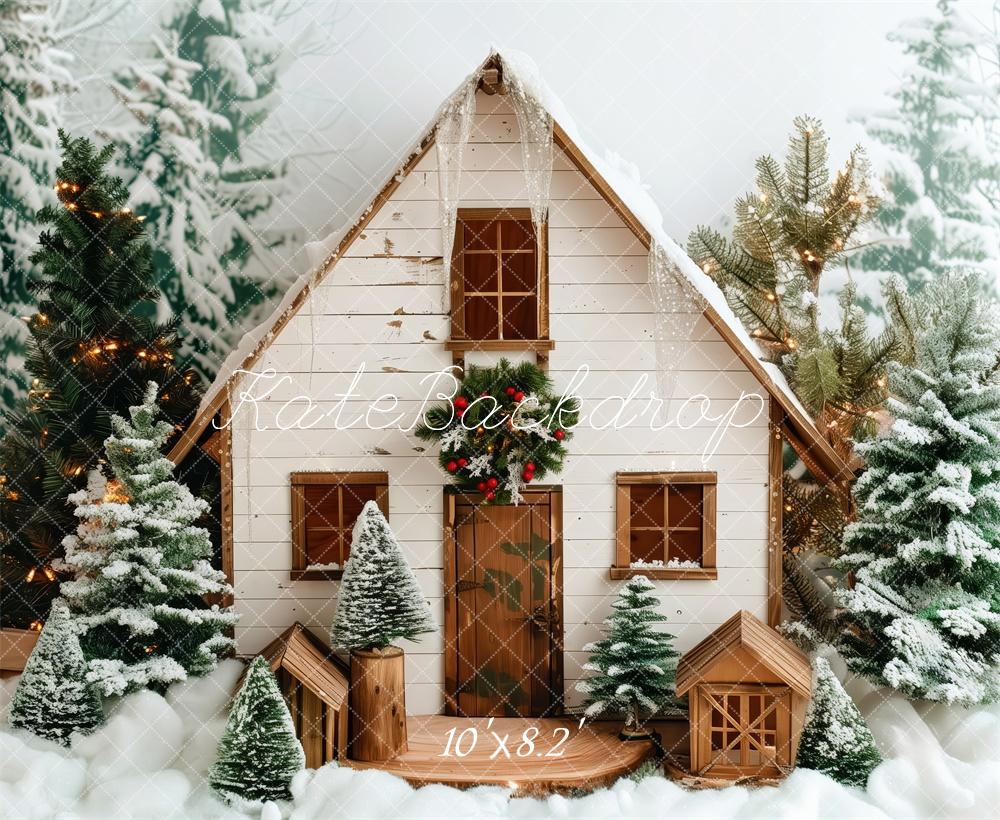 Kate Christmas Snowy White Wooden Cabin Backdrop Designed by Patty Robert - Image 5