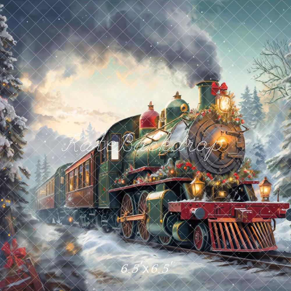 Kate Christmas Steam Train Winter Snow Backdrop Designed by Emetselch - Image 2