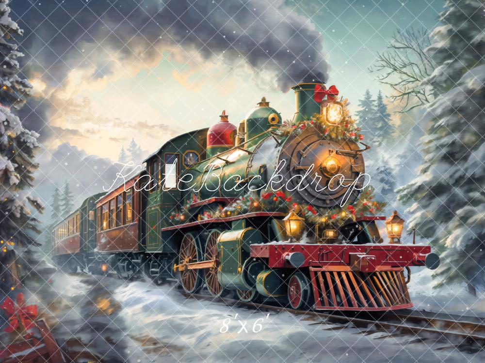 Kate Christmas Steam Train Winter Snow Backdrop Designed by Emetselch - Image 3