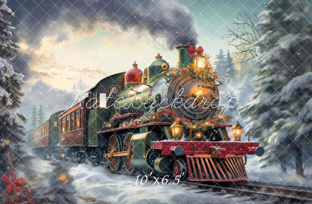 Kate Christmas Steam Train Winter Snow Backdrop Designed by Emetselch - Image 4
