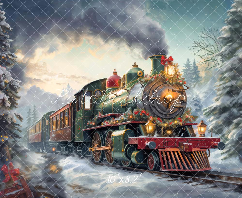 Kate Christmas Steam Train Winter Snow Backdrop Designed by Emetselch - Image 5