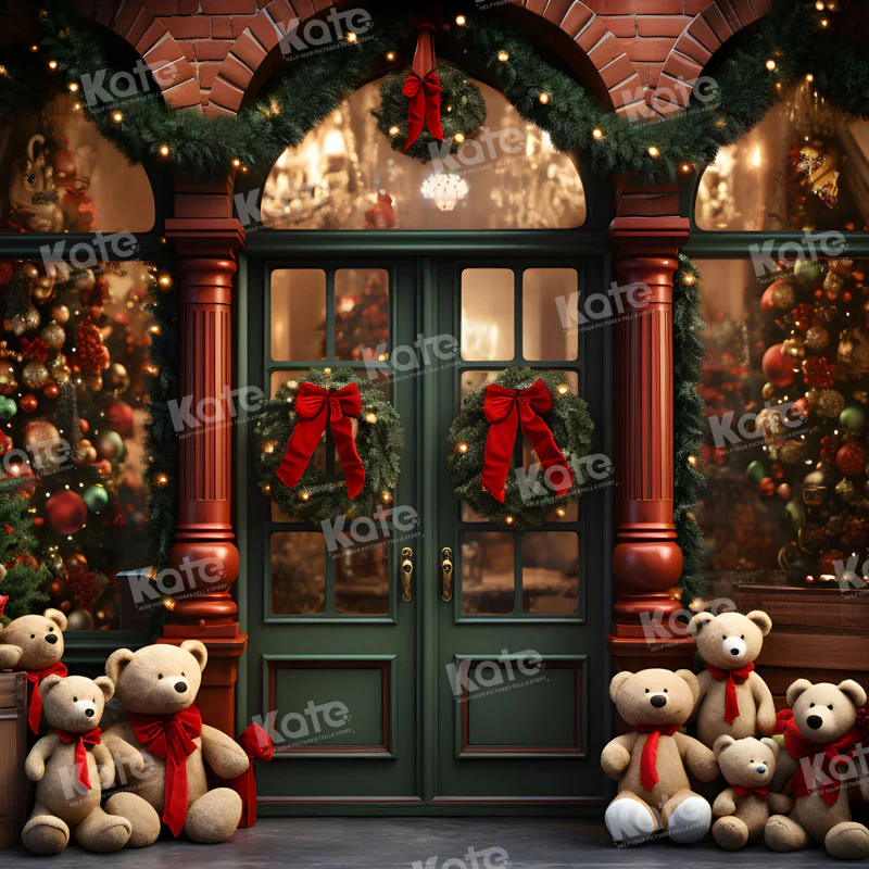 Kate Christmas Store Teddy Bear Backdrop for Photography - Image 2