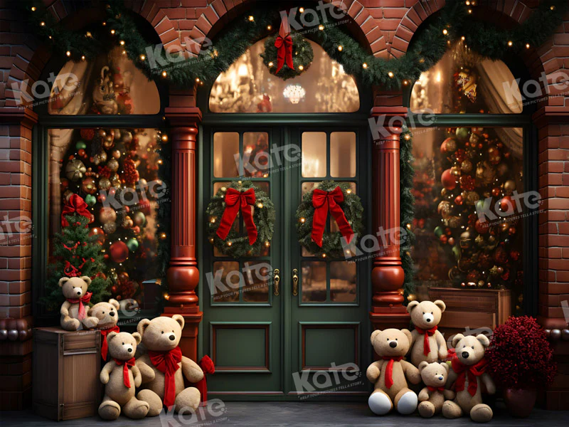 Kate Christmas Store Teddy Bear Backdrop for Photography - Image 3