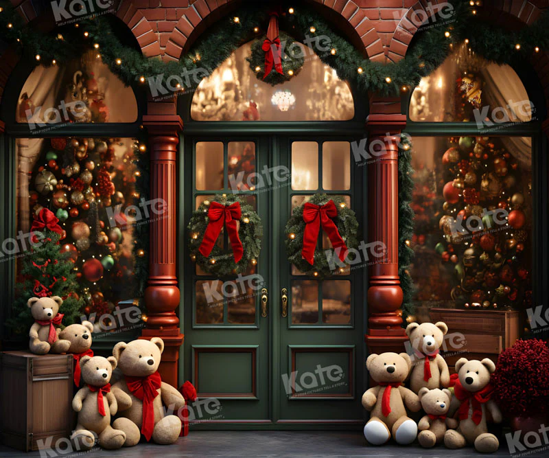 Kate Christmas Store Teddy Bear Backdrop for Photography - Image 4