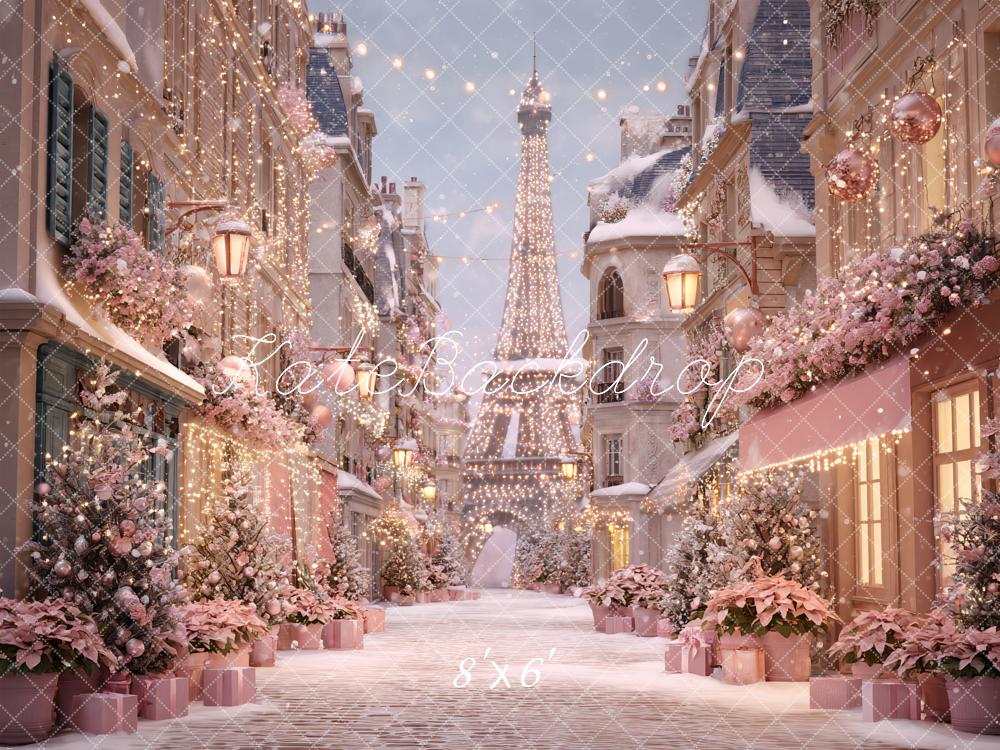 Kate Christmas Street Eiffel Tower Pink Backdrop Designed by Ashley Paul - Image 3