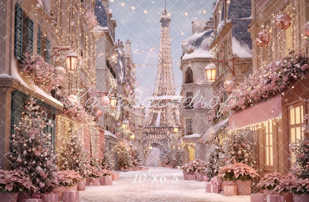 Kate Christmas Street Eiffel Tower Pink Backdrop Designed by Ashley Paul - Image 4