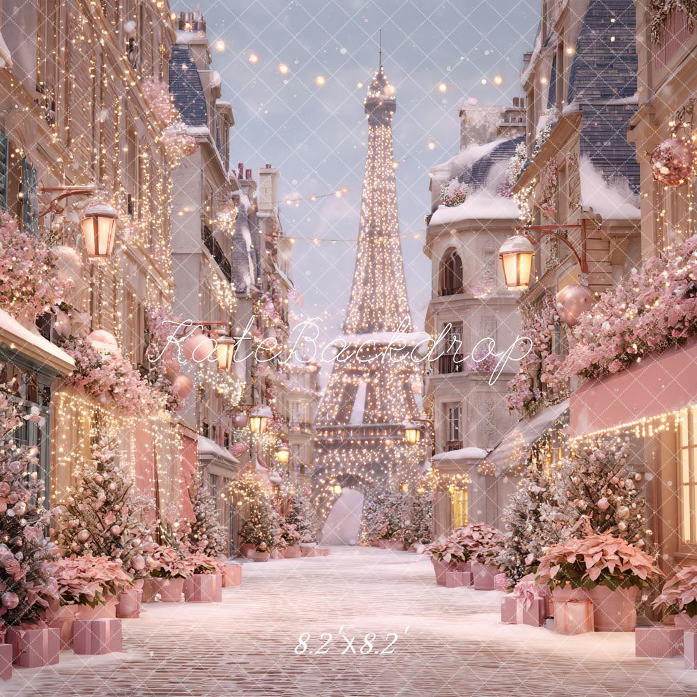 Kate Christmas Street Eiffel Tower Pink Backdrop Designed by Ashley Paul - Image 5