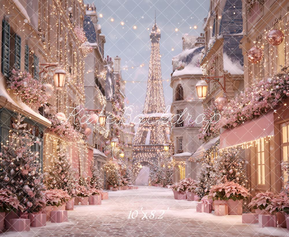 Kate Christmas Street Eiffel Tower Pink Backdrop Designed by Ashley Paul - Image 6