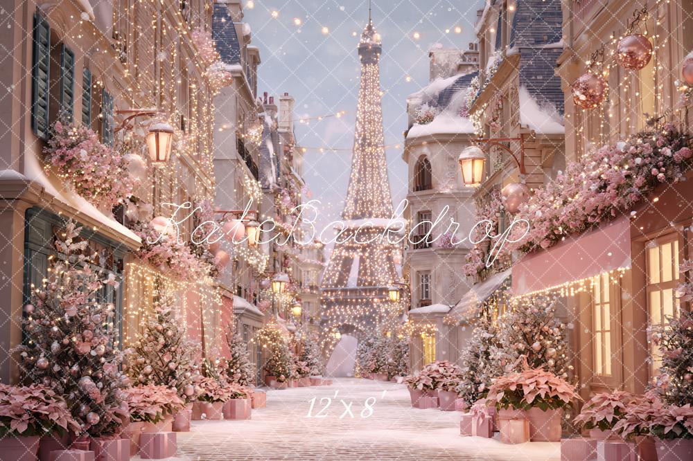 Kate Christmas Street Eiffel Tower Pink Backdrop Designed by Ashley Paul - Image 8