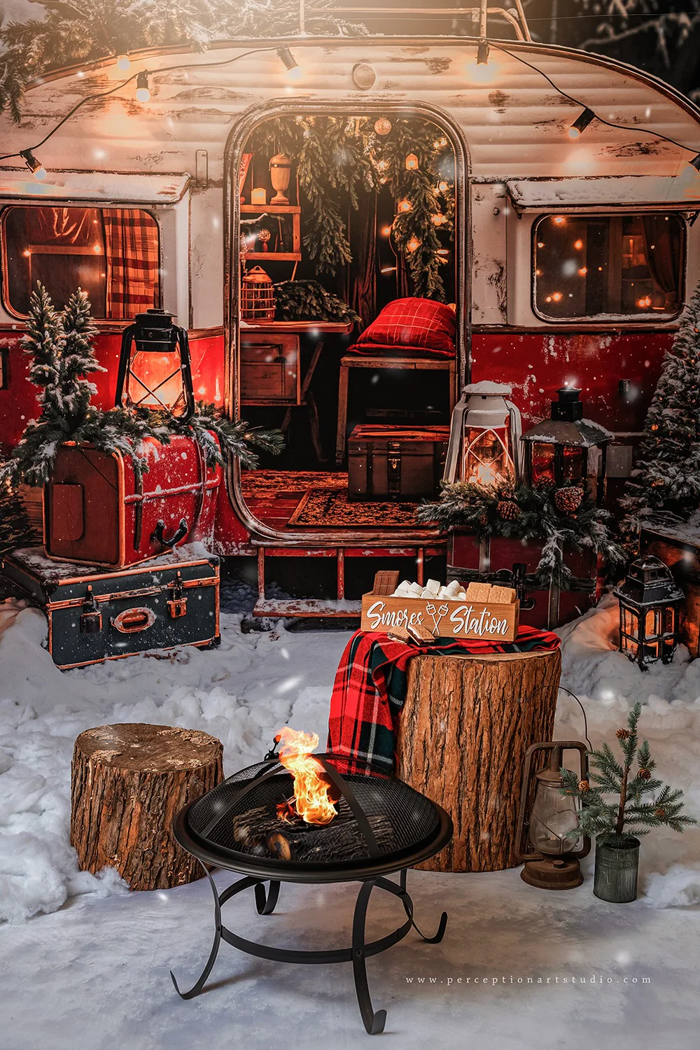 Kate Christmas Suitcase Camping Car Backdrop Designed by Emetselch - Image 6