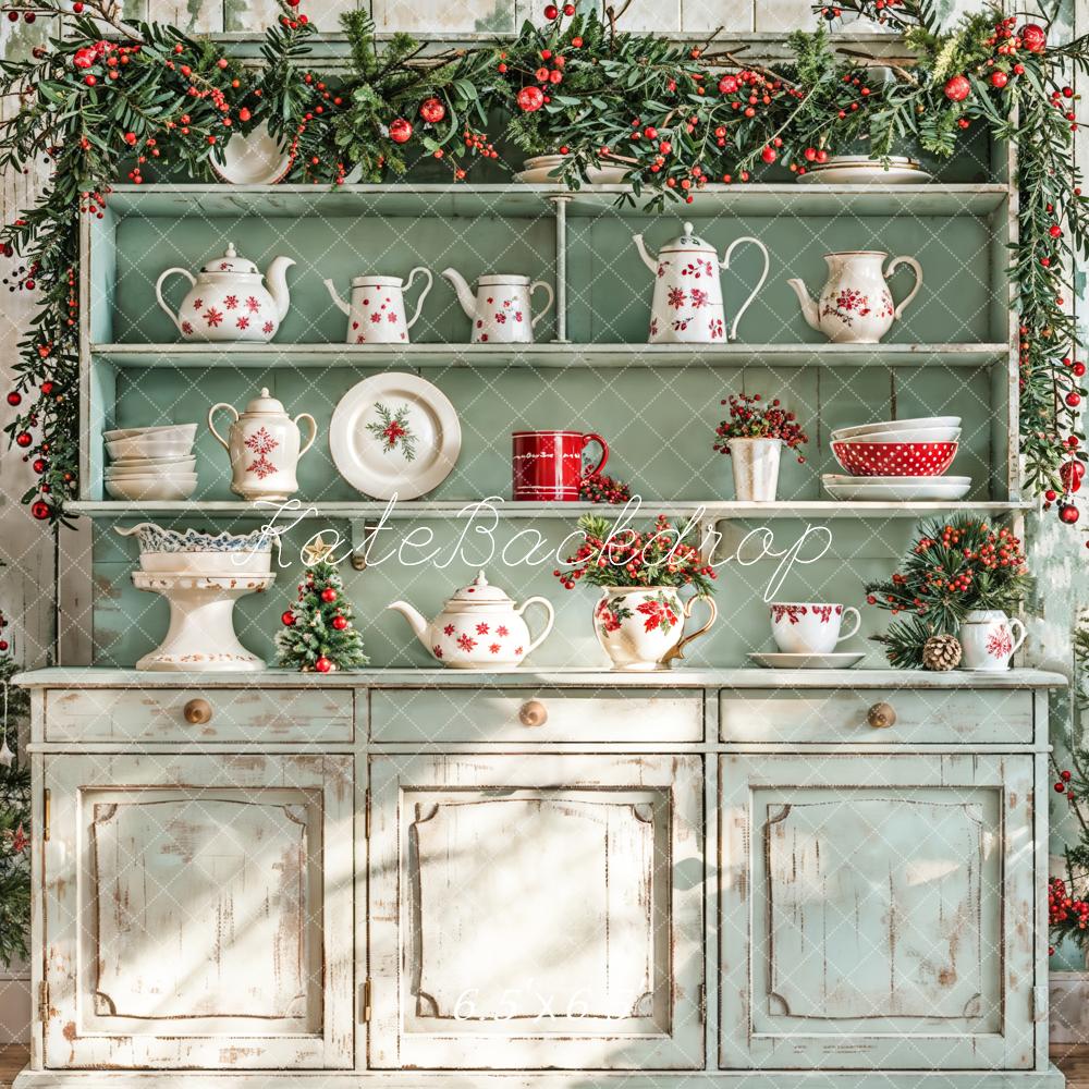 Kate Christmas Sunshine Green Cabinets Backdrop Designed by Emetselch - Image 2