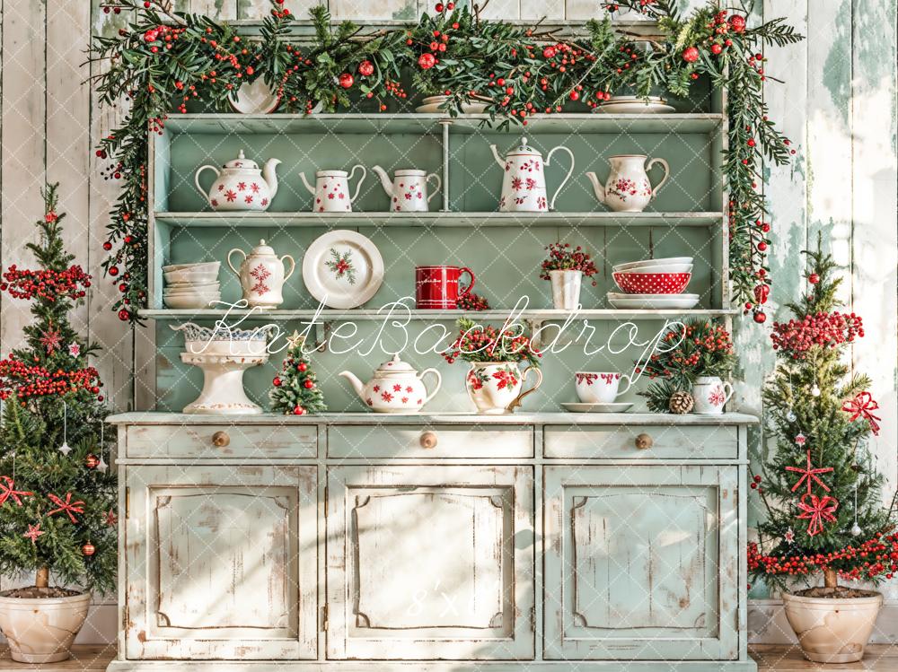Kate Christmas Sunshine Green Cabinets Backdrop Designed by Emetselch - Image 3