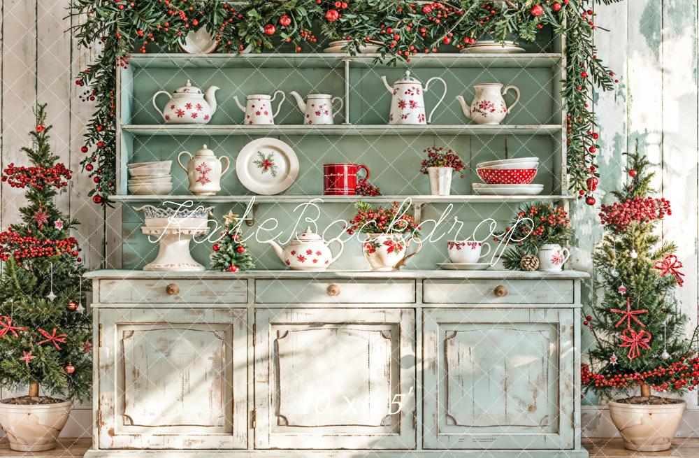 Kate Christmas Sunshine Green Cabinets Backdrop Designed by Emetselch - Image 4