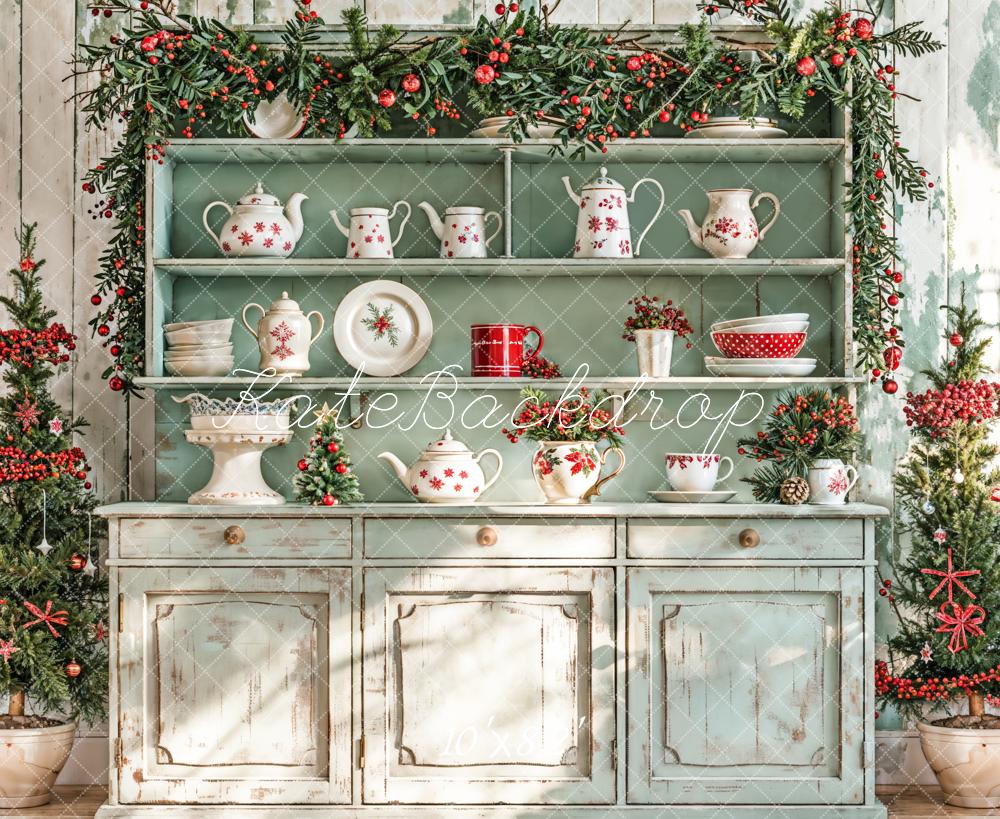 Kate Christmas Sunshine Green Cabinets Backdrop Designed by Emetselch - Image 5