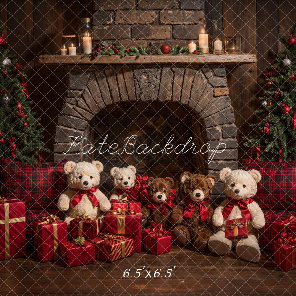 Kate Christmas Teddy Bear Brown Arch Fireplace Backdrop Designed by Emetselch - Image 2