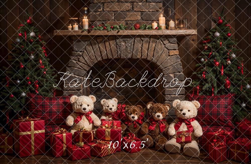 Kate Christmas Teddy Bear Brown Arch Fireplace Backdrop Designed by Emetselch - Image 4