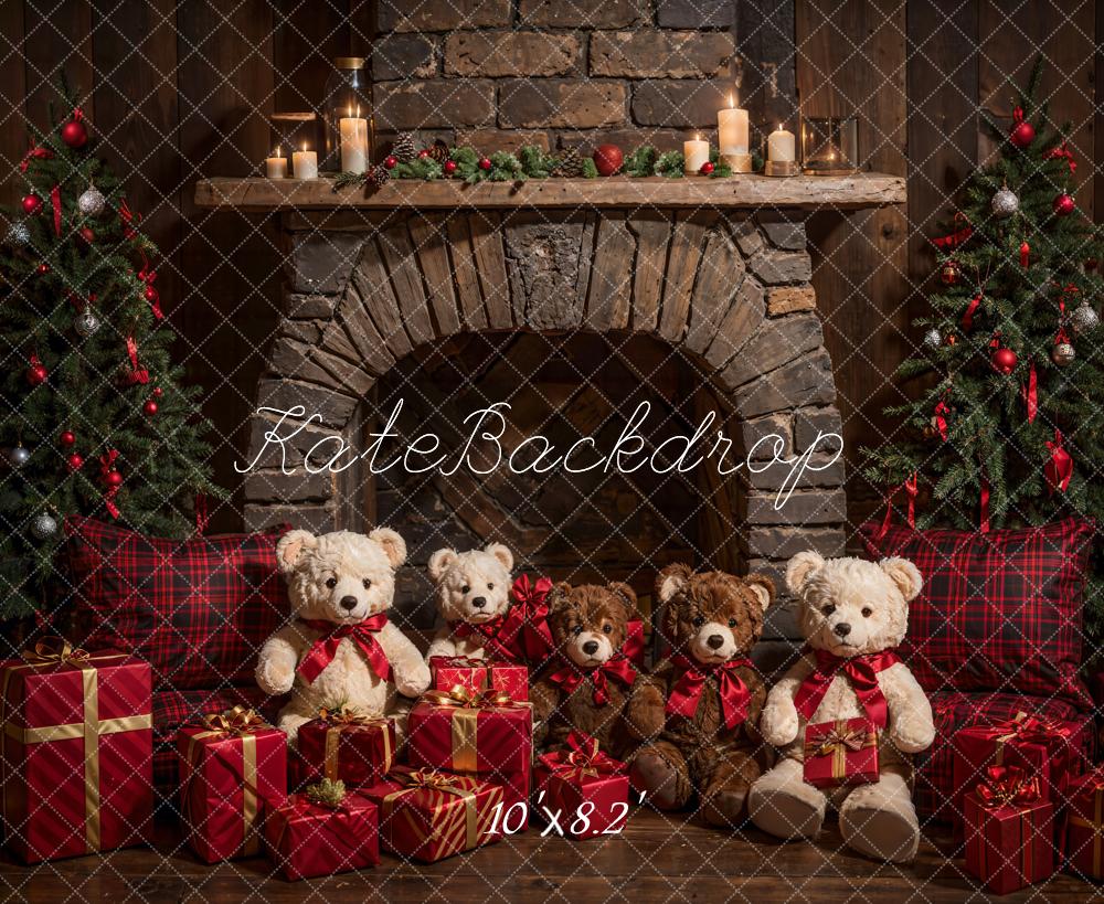 Kate Christmas Teddy Bear Brown Arch Fireplace Backdrop Designed by Emetselch - Image 5