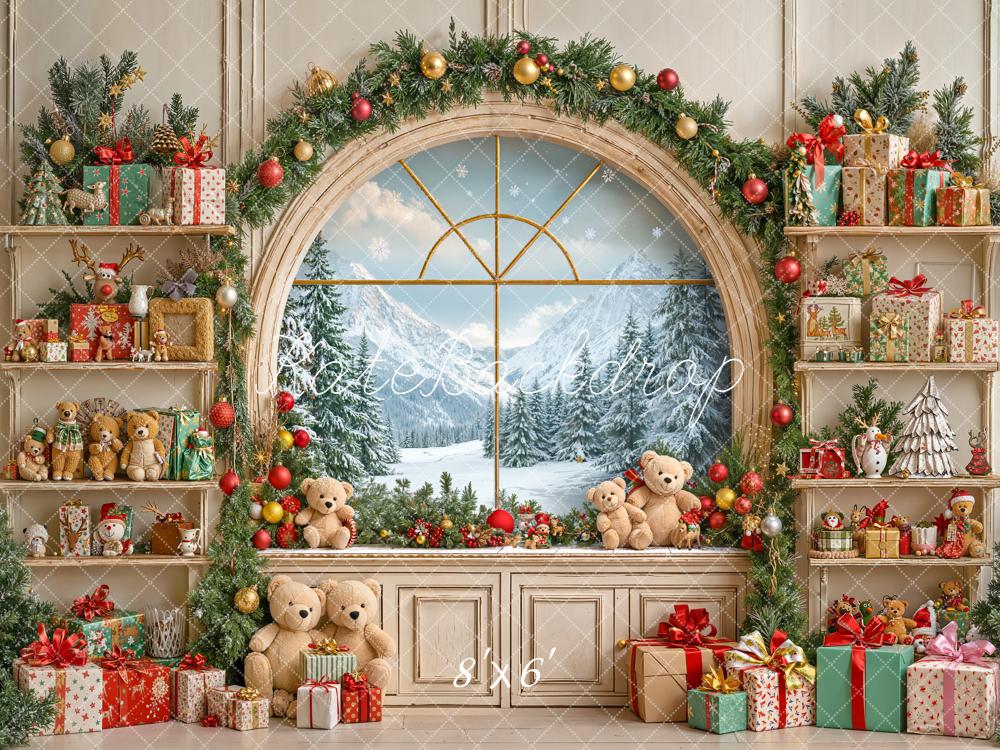 Kate Christmas Teddy Bear Gift Window Backdrop Designed by Emetselch - Image 3