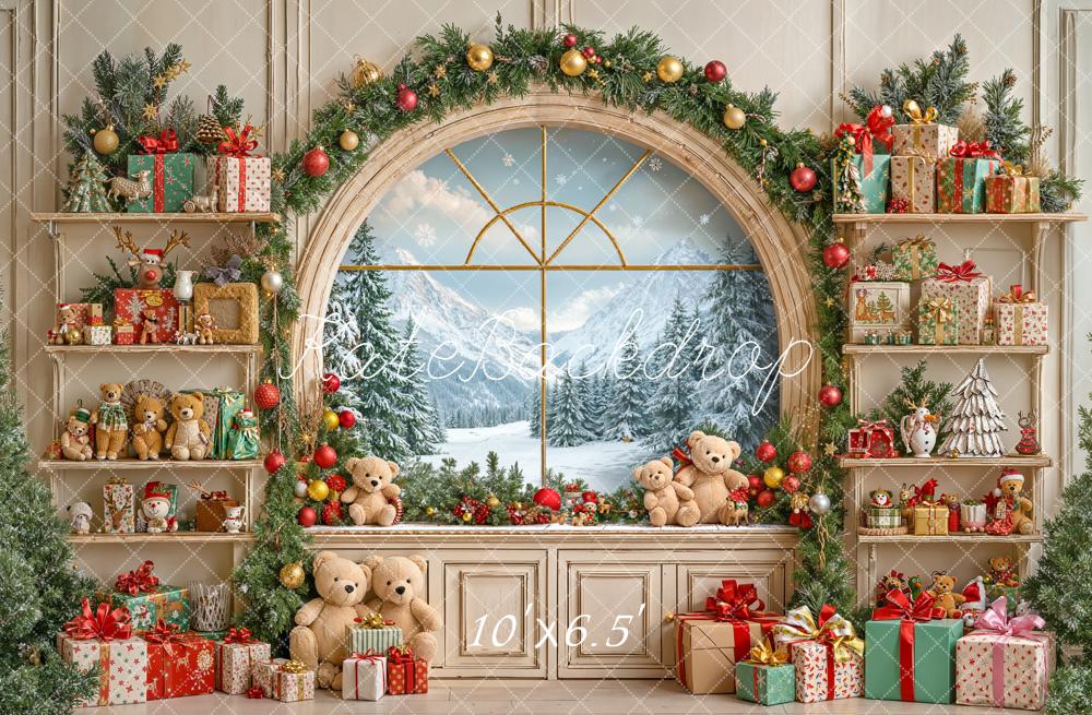 Kate Christmas Teddy Bear Gift Window Backdrop Designed by Emetselch - Image 4