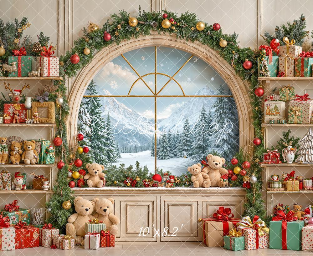 Kate Christmas Teddy Bear Gift Window Backdrop Designed by Emetselch - Image 5