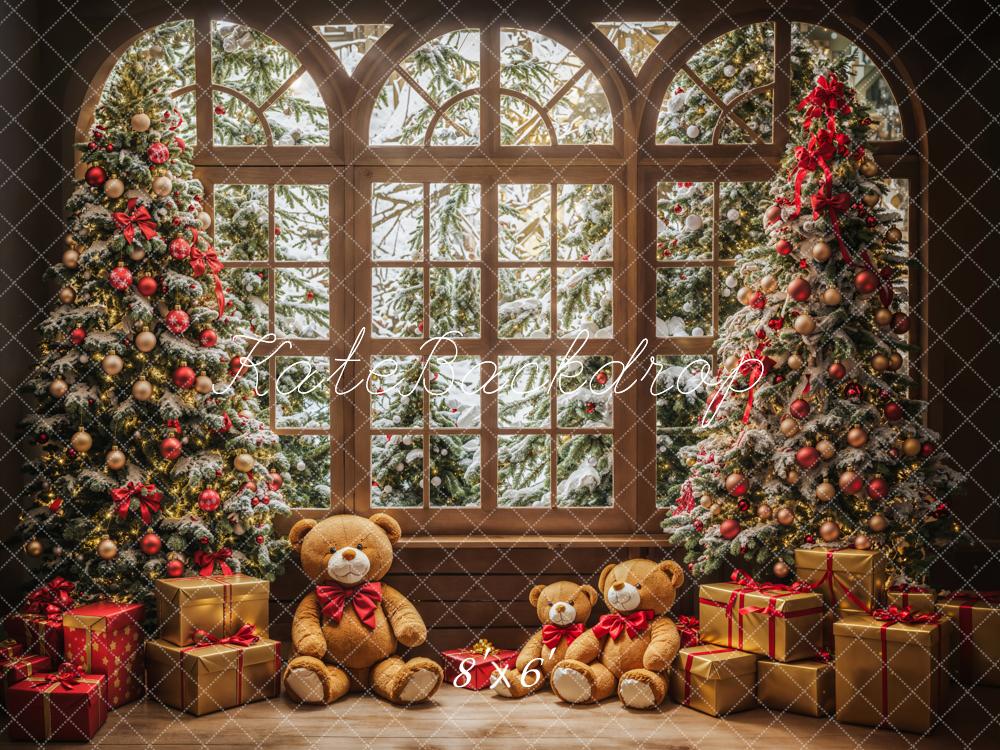 Kate Christmas Teddy Bear Gifts Arched Window Backdrop Designed by Emetselch - Image 3